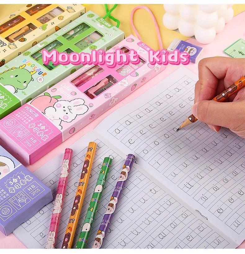 Kids Pencil Set – Cute Stationery Kit with Ruler, Pencils, Eraser & Sharpener, Back to School Gift for Kids