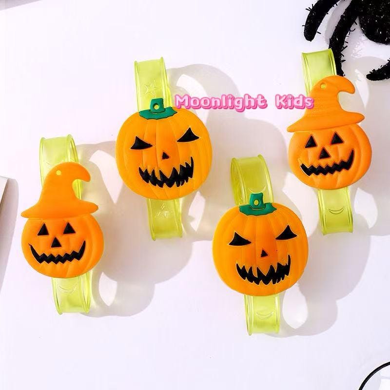 Halloween LED Pumpkin Bracelet | Kids Trick or Treat Light Up Wristband | Glow Party Favors | Spooky Pumpkin Flashing Bracelet for Halloween