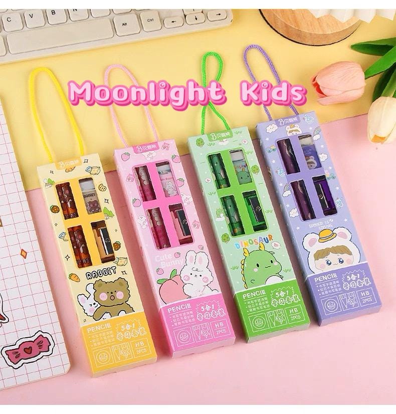 Kids Pencil Set – Cute Stationery Kit with Ruler, Pencils, Eraser & Sharpener, Back to School Gift for Kids