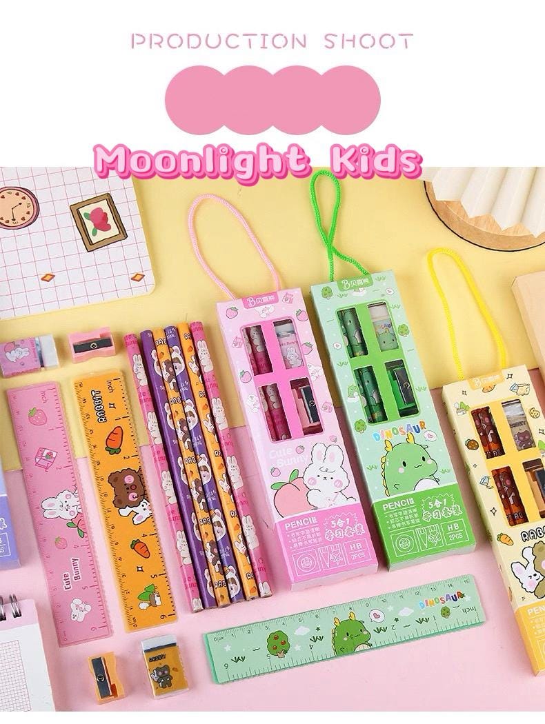 Kids Pencil Set – Cute Stationery Kit with Ruler, Pencils, Eraser & Sharpener, Back to School Gift for Kids