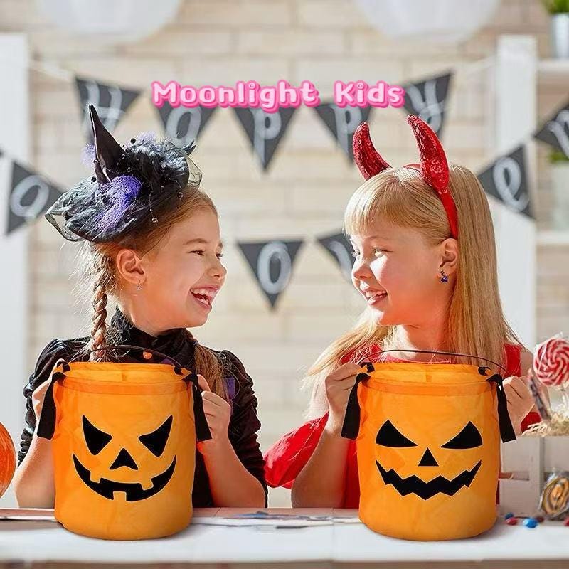 Halloween Trick or Treat Bags – Large Pumpkin Candy Tote for Kids & Adults, Reusable Fabric Goodie Bags for Party, School, Classroom Gift