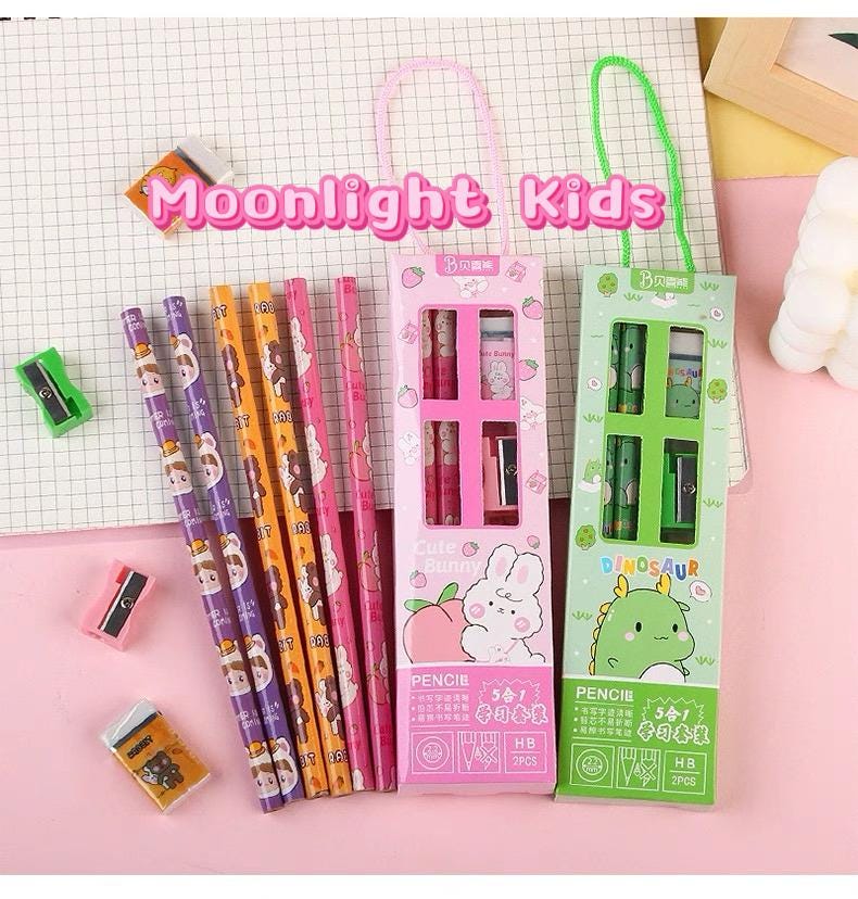 Kids Pencil Set – Cute Stationery Kit with Ruler, Pencils, Eraser & Sharpener, Back to School Gift for Kids