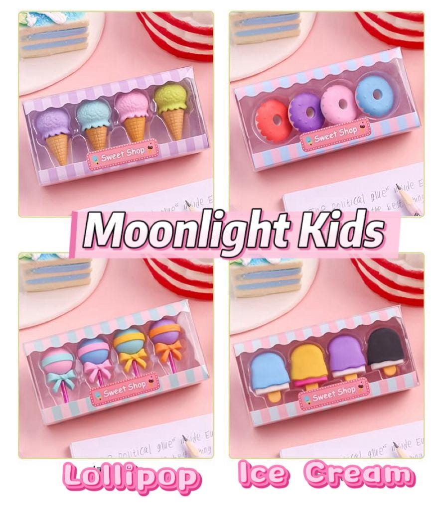 Cute Dessert Erasers Set – Ice Cream Donut Candy Erasers for Kids | Fun Stationery School Rewards Birthday Party Favors