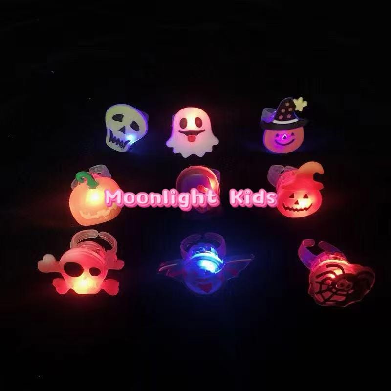 Halloween LED Light Up Rings for Kids | Flashing Glow Party Favors | Pumpkin Ghost Skull Toys | Bulk Wholesale 200pcs