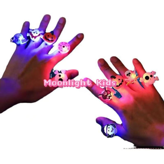 Halloween LED Light Up Rings for Kids | Flashing Glow Party Favors | Pumpkin Ghost Skull Toys | Bulk Wholesale 200pcs