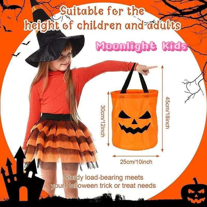 Halloween Trick or Treat Bags – Large Pumpkin Candy Tote for Kids & Adults, Reusable Fabric Goodie Bags for Party, School, Classroom Gift