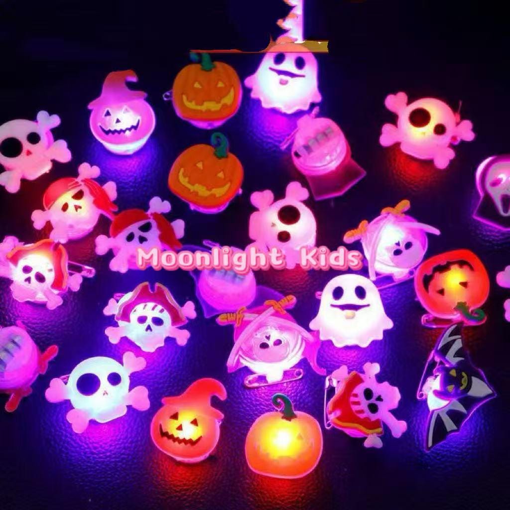 Halloween LED Light Up Rings for Kids | Flashing Glow Party Favors | Pumpkin Ghost Skull Toys | Bulk Wholesale 200pcs