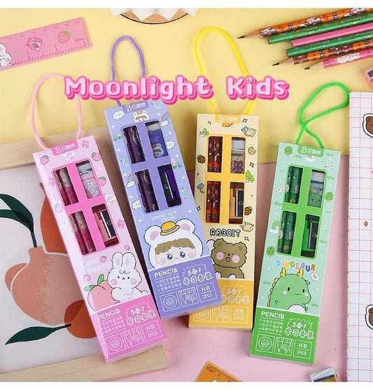 Kids Pencil Set – Cute Stationery Kit with Ruler, Pencils, Eraser & Sharpener, Back to School Gift for Kids