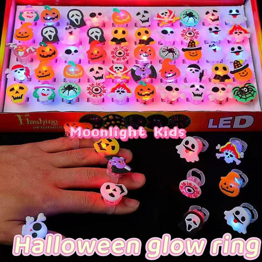 Halloween LED Light Up Rings for Kids | Flashing Glow Party Favors | Pumpkin Ghost Skull Toys | Bulk Wholesale 200pcs